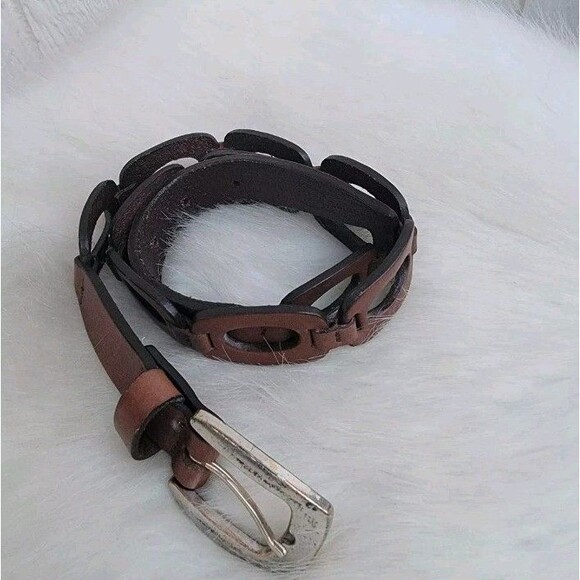 Fossil brown leather link belt wmns sz small - Picture 1 of 3
